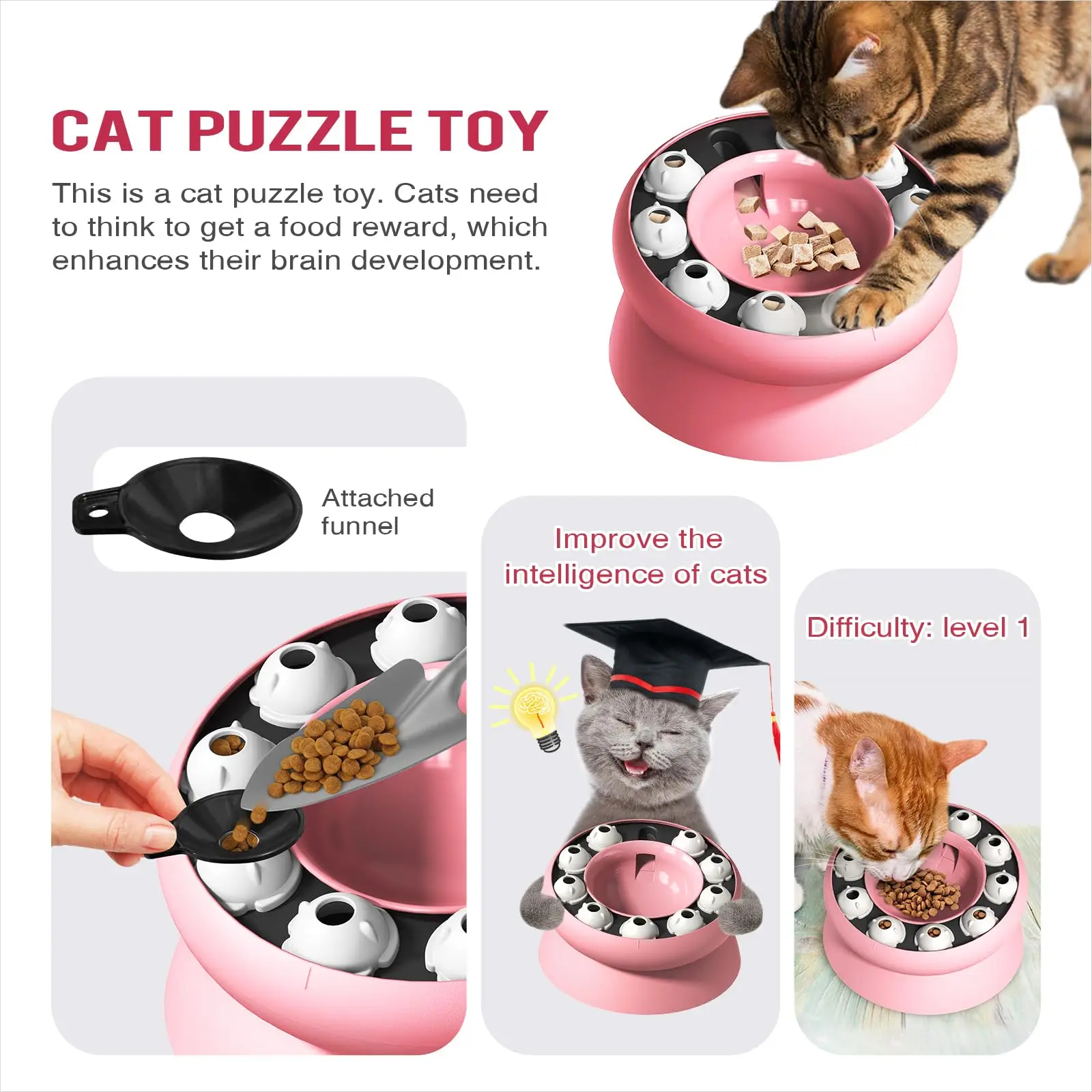 Cat Slow Feeder, Raised Cat Dog Food Bowls with Stand,Cat Puzzles Feeder Rotating Slow Feeder,Non-Slip Food Bowls Slow Eating