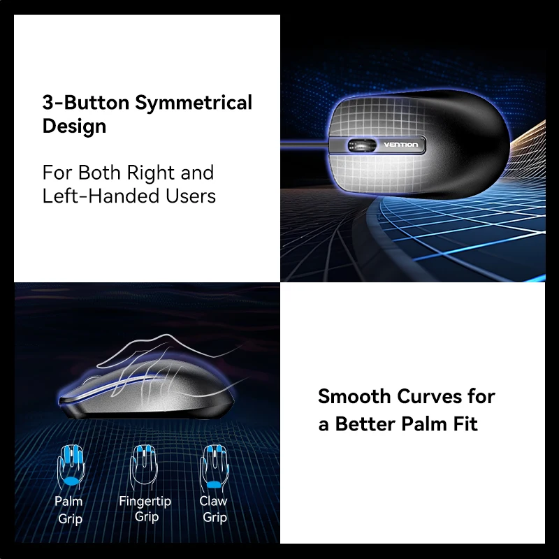 Vention Mouse USB Wired 1200 DPI 3-Button Ergonomic Mouse Computer Mouse for PC Laptop Mac Wireless Mouse USB Interface