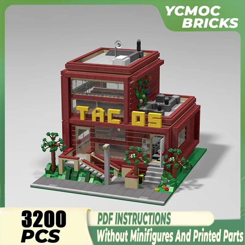 DIY Assembly City Street View ของเล่น Moc Building Blocks Modular ภาษาฝรั่งเศสคํา Tacos Store รุ่นการวิเคราะห์อิฐของขวัญเด็กชุด