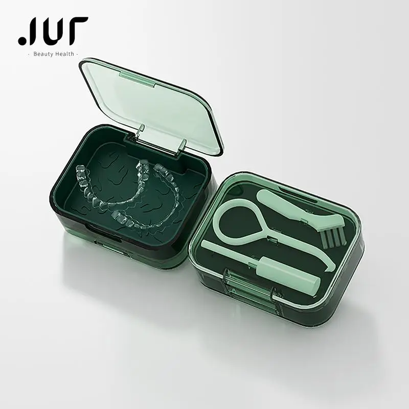 

2 layers Orthodontic Retainer Braces Storage Box Teeth Soaking Denture Cleaning Tooth Storage Portable case Food grade silicone