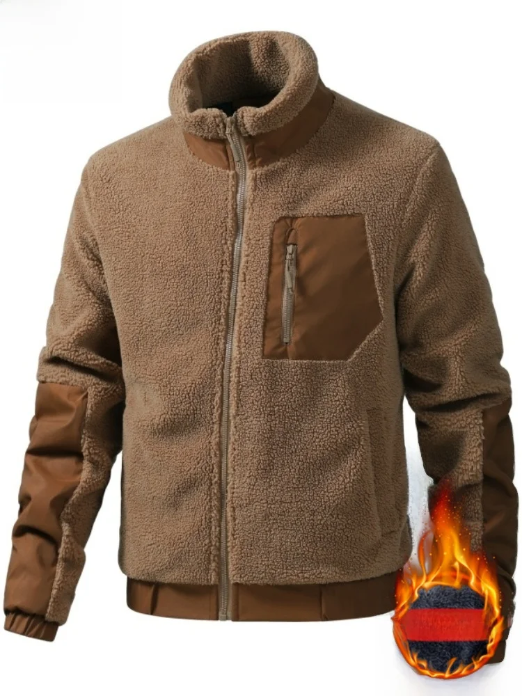 

Paul Men's Autumn Winter Fce Lined Jaet Open Cardigan Hoodie Stand Collar Double Sided Fluffy Casual Sports Coat