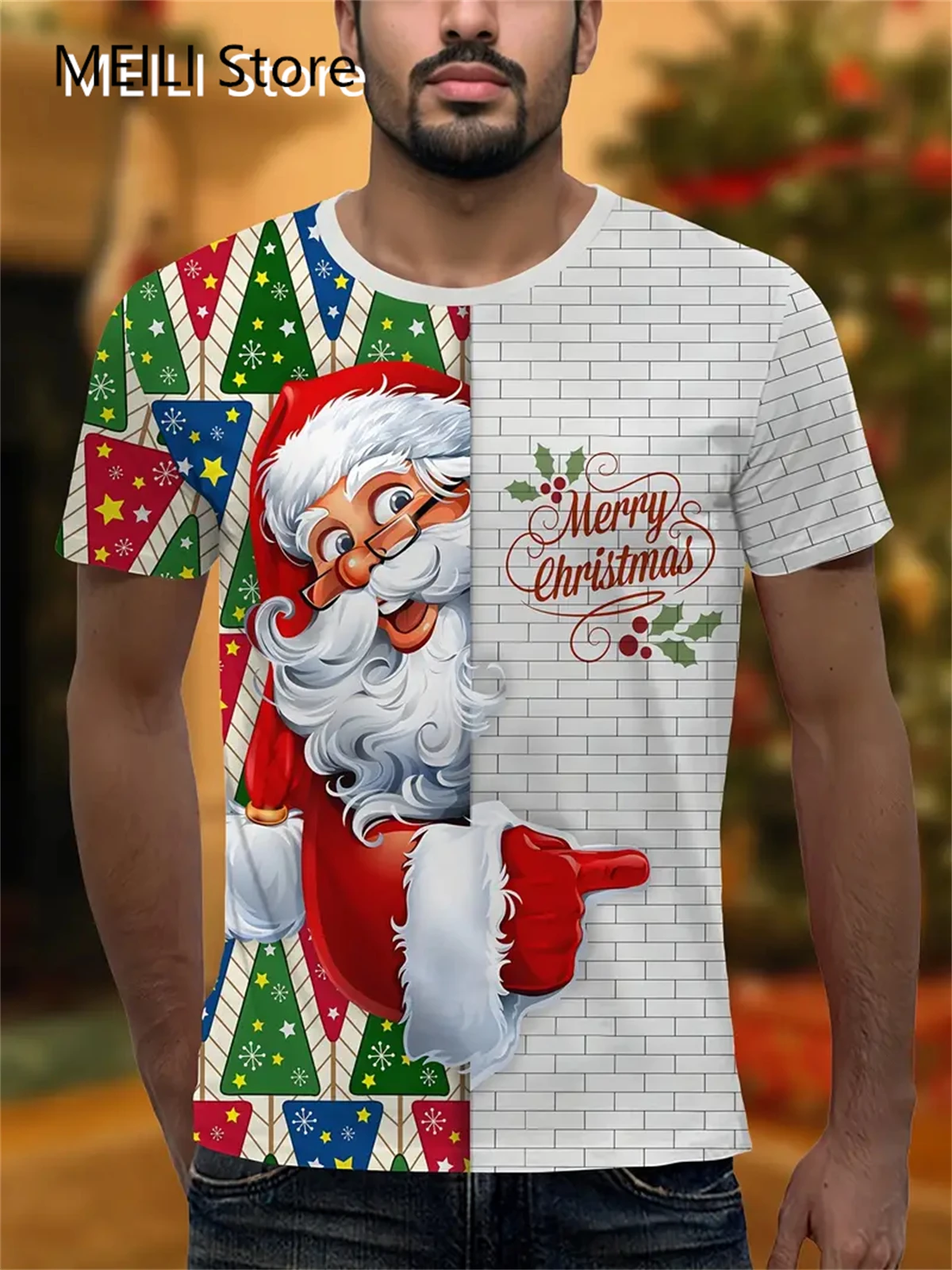 

Рождественская футболка с принтом лося для мужчин, уличная одежда в стиле Харадзюку, модные футболки с короткими рукавами и круглым вырезом, топы, подарок на Новый год, футболки большого размера