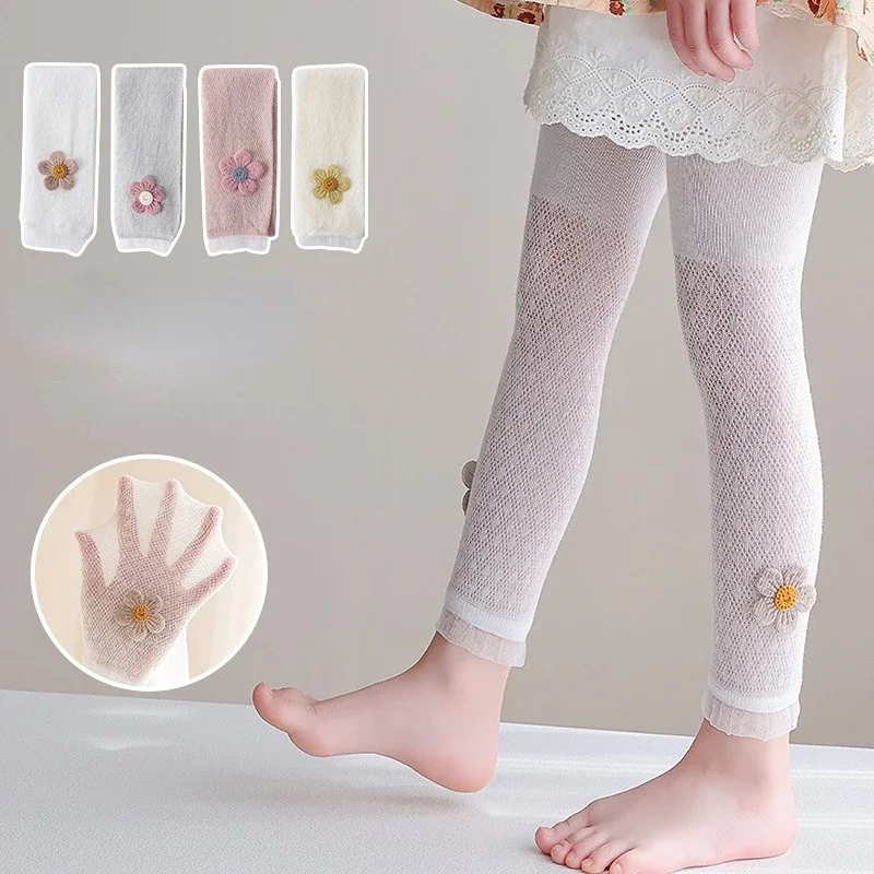 2023 Summer New Girls Leggings Kids Cotton Pants Children\'s Clothing Pencil Pant Cartoon Flower Trousers Korean Style 1 To 8 Yrs