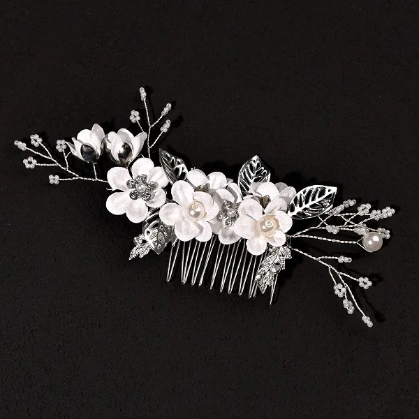 Beautiful Silver Color Hair Comb para Mulheres, Pinos De Cabelo, Noiva Headdress, Jóias Enfeites, Acessórios De Vestido De Casamento, Pérola, Nupcial