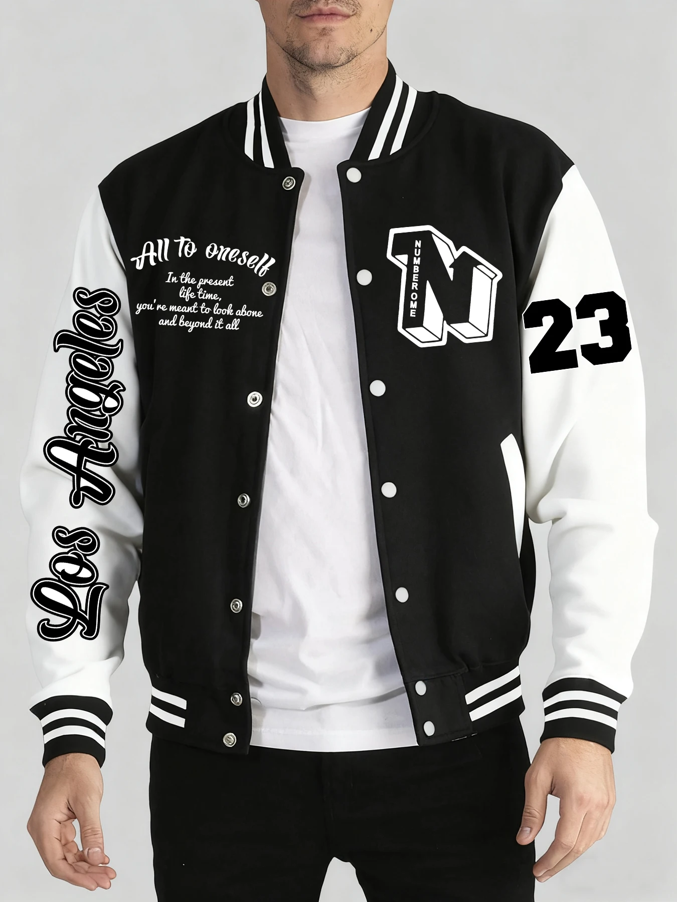 

All To Oneself Number One Print Men Jacket Autumn Winter Baseball Uniform Casual High Street Tops Pocket Trendy Sportswears