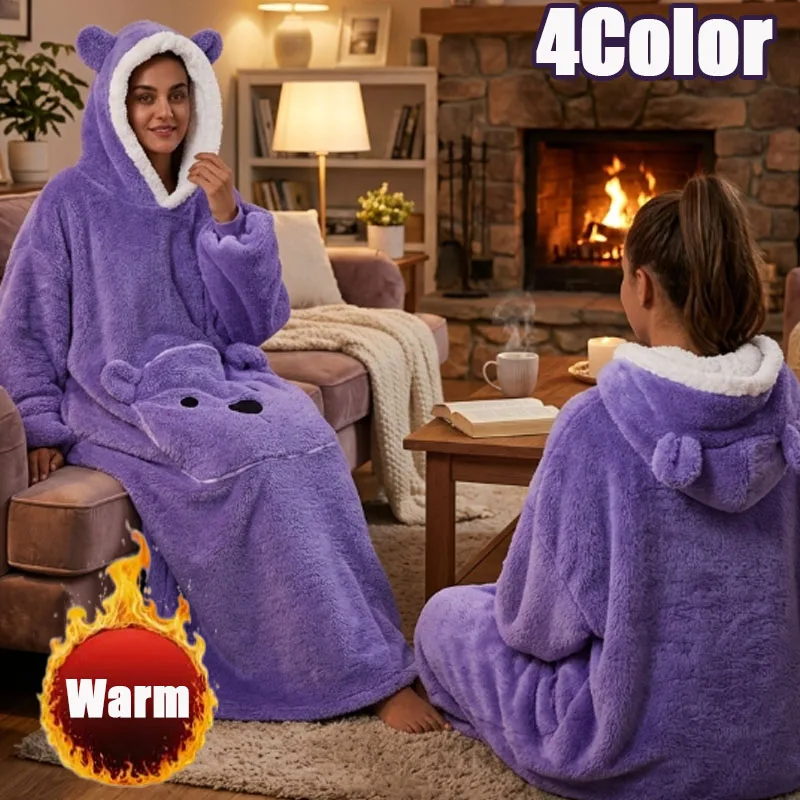 1PC Loose Warm Robe Pajamas Hooded Long Sleeve Thick Solid Color Couples Loungewear for Home Outdoor Wear Winter Sleepwear