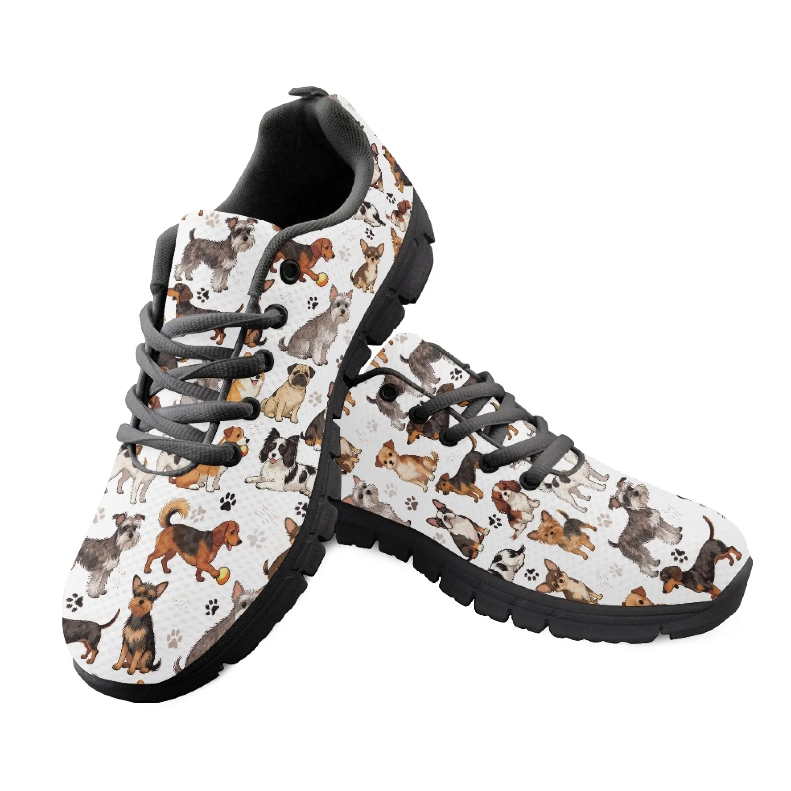

White Women Flats Sport Casual Running Jogging Shoes Cartoon Dog 3D Print Summer Mesh Woman Sneakers Breathable Ladies Footwear