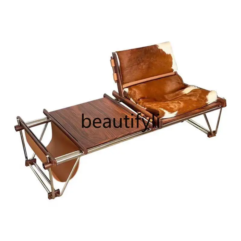 

Milk cowhide bench genuine leather medieval stainless steel for home use Italian designer