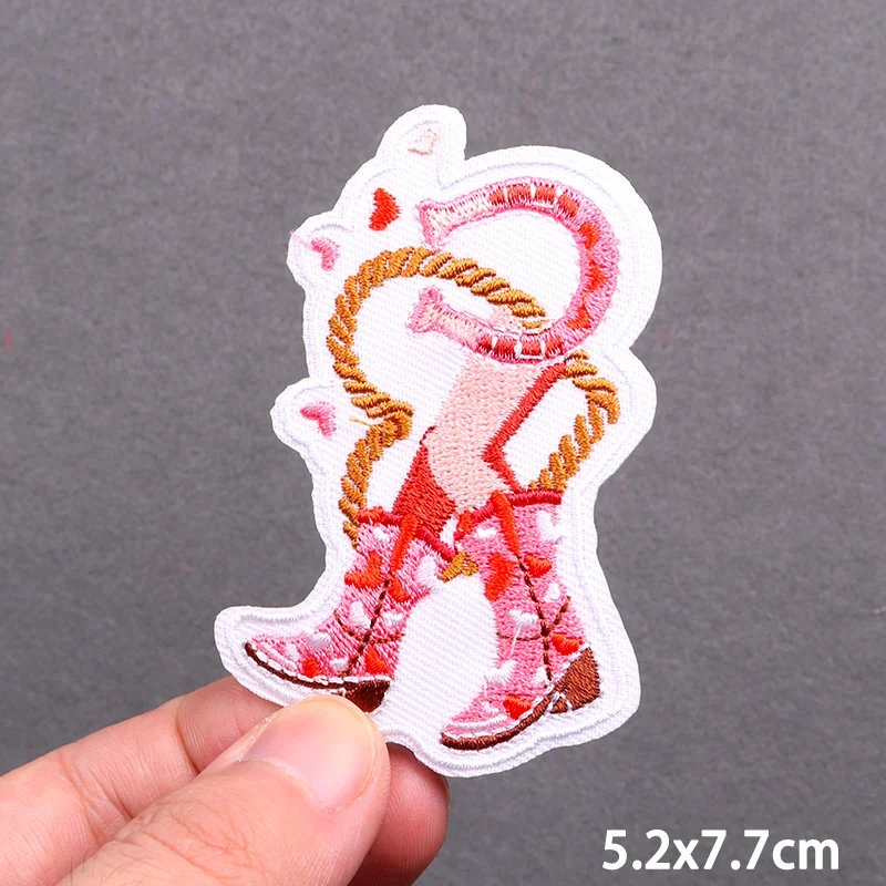 Western Cowboy Boots Patch Iron On Embroidery Patches For Clothing Thermoadhesive Patches On Clothes Stripe Badge Stickers Decor