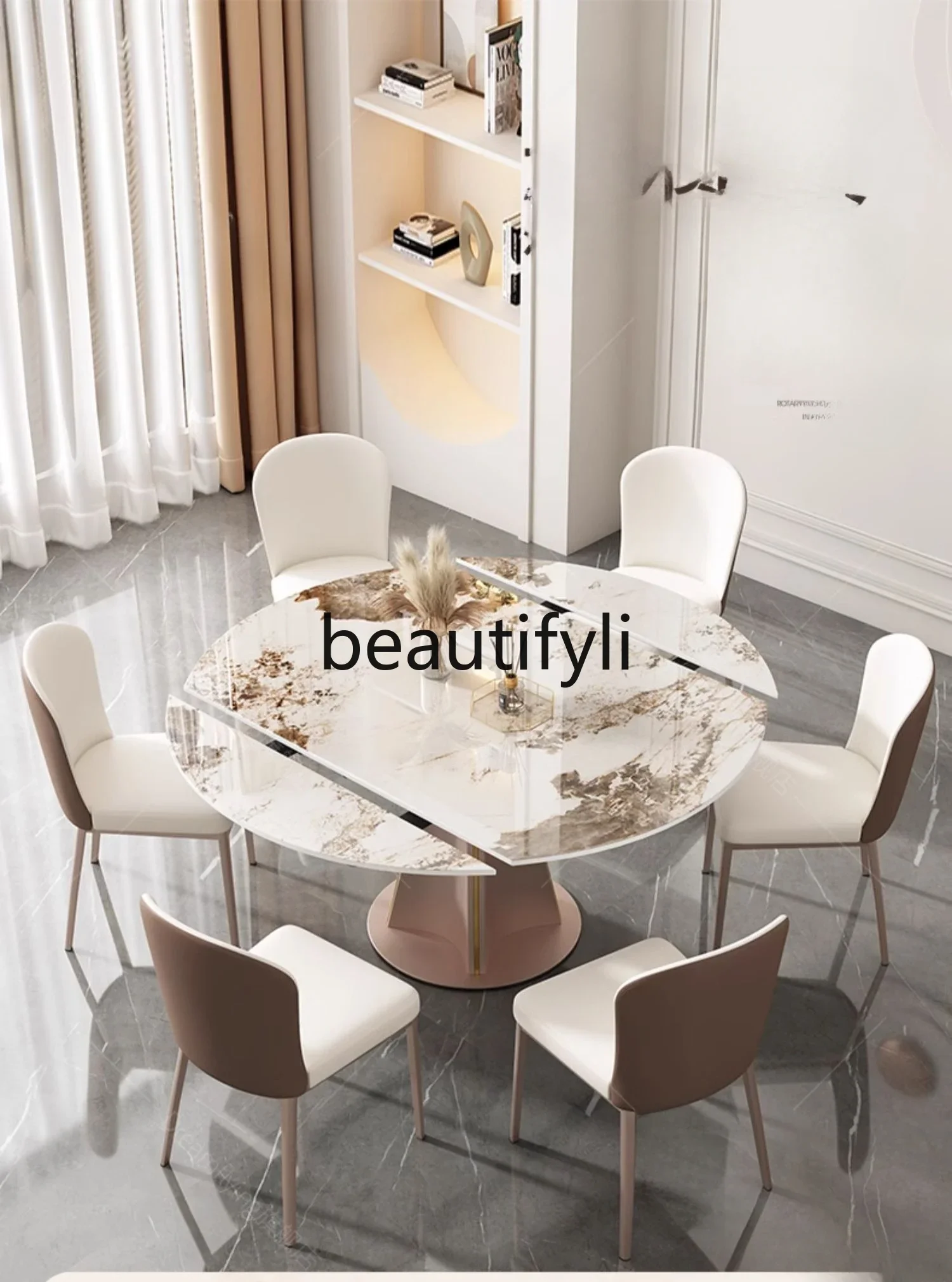 

Slate dining table Italian light luxury household rotating retractable multi-functional folding variable round table