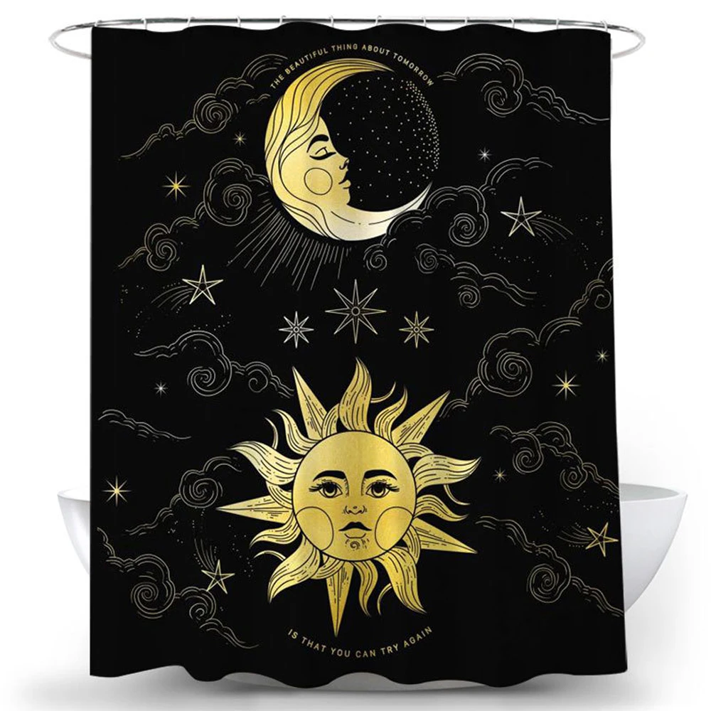 

Black Night Starry Shower Curtain Stars and Crescent Moon Fantasy Milky Way Bathroom Curtain Shower Curtain Bath Decor