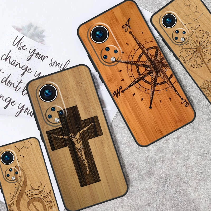 Leopard Print Compass Wood Phone Case For Honor 70 50 90 Lite Magic 5 6 Pro X6 X7 X8 X9 X6a X7a X8a X9a X8b X9b Cover