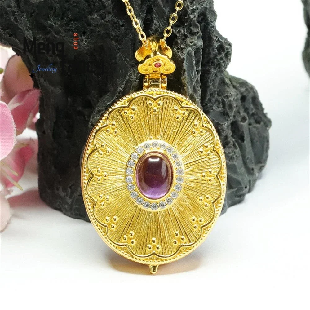 

Natural Amethyst Pendan Exquisite Elegant Simple High-gradet Purple Gemstone Guanyin Phase Box Necklace Retro Fashion Jewellery