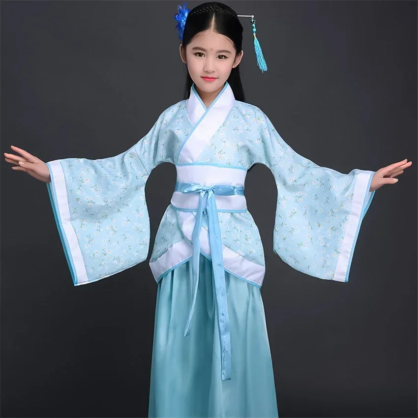 

Oude Chinese Kostuum Kids Child Seven Fee Hanfu Jurk Kleding Folk Dance Performance Chinese Traditionele Jurk Voor Meisjes