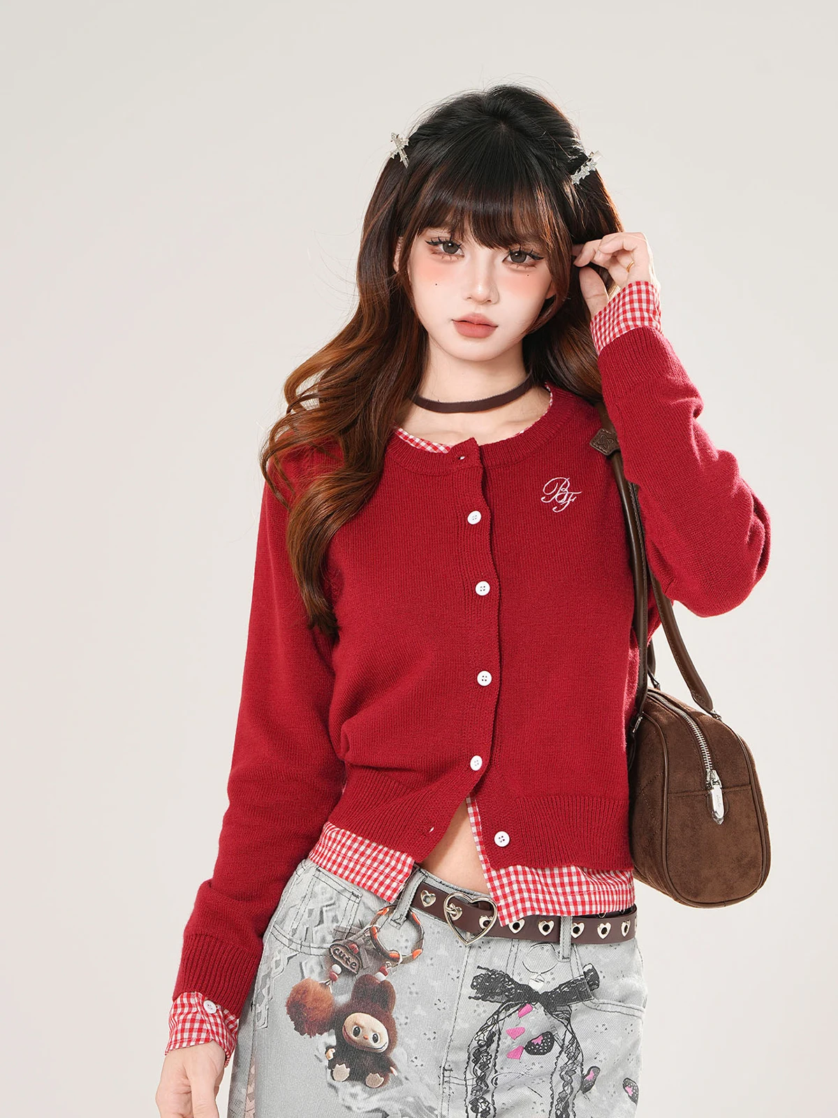 

Американский вязаный кардиган-свитер для женщин, приталенный топ на осень, с длинными рукавами, стандартной длины, на одной пуговице