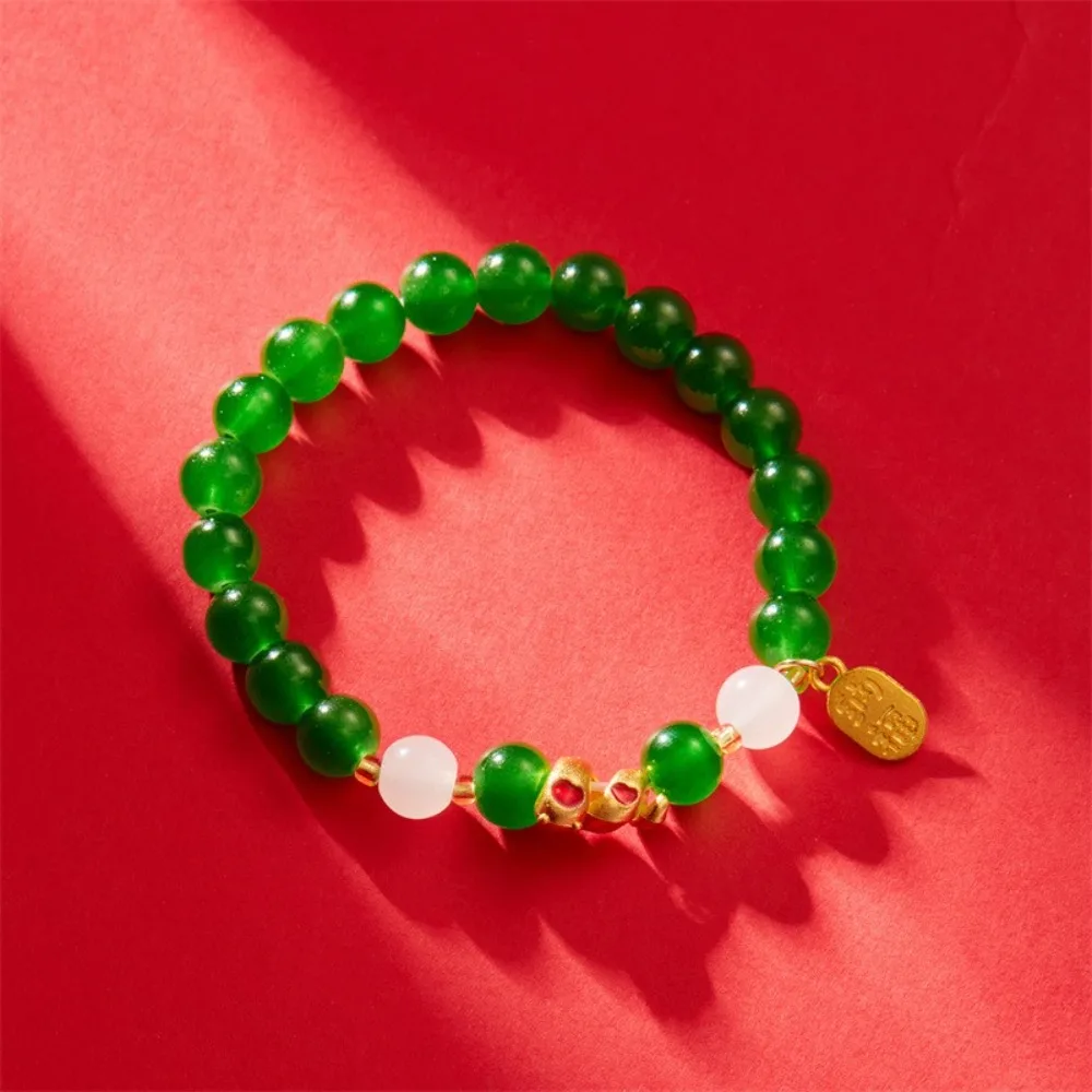 Creative Chinese Style Zodiac Snake Bracelet Elastic New Year Beaded Bracelets Hand Rope Golden Fortune Bracelet Women