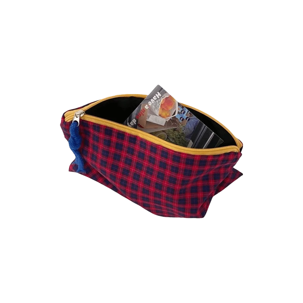 Simple Plaid Makeup Bag with Zipper Portable Cosmetic Bag Lightweight Large Capacity Coin Purse Travel
