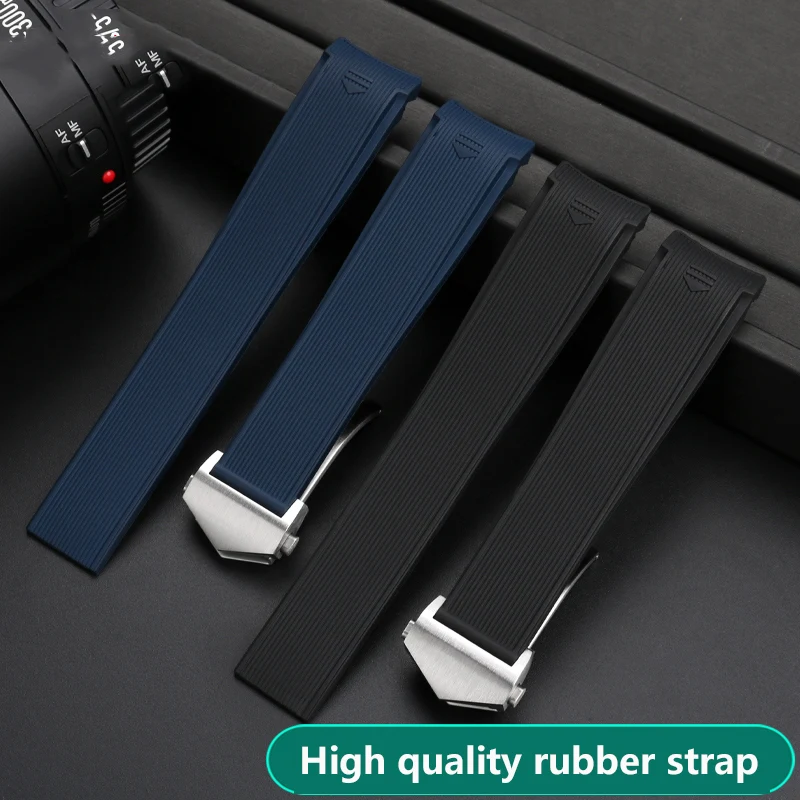 Folding buckle watch strap ForTAG Heuer silicone strap WAY201 Jingqian 300/500 Carlisla TAG series men's watch rubber strap 22MM