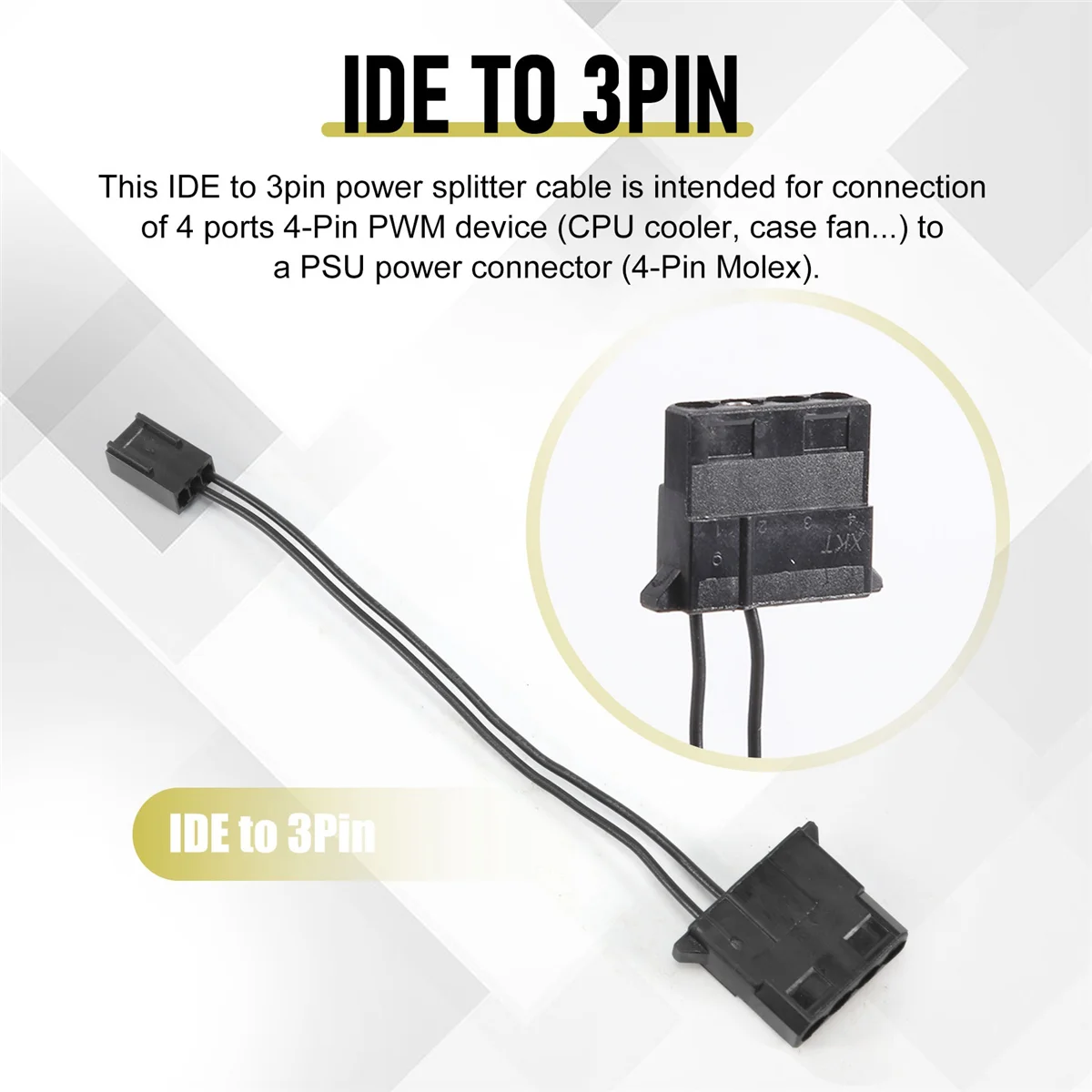 AAAE 5개 IDE-3핀 팬 전원 케이블 Molex D 플러그 전원 - 3핀 커넥터 컴퓨터 PC 쿨링 컨버터 케이블