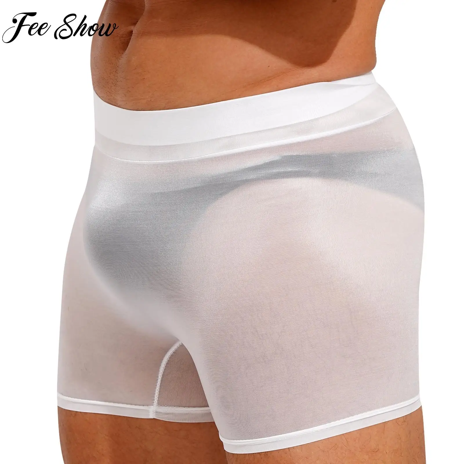 Mens Semi See-through Shorts Stretchy Low Rise Short Pants Underwear Nightwear Swimwear Beach Shorts