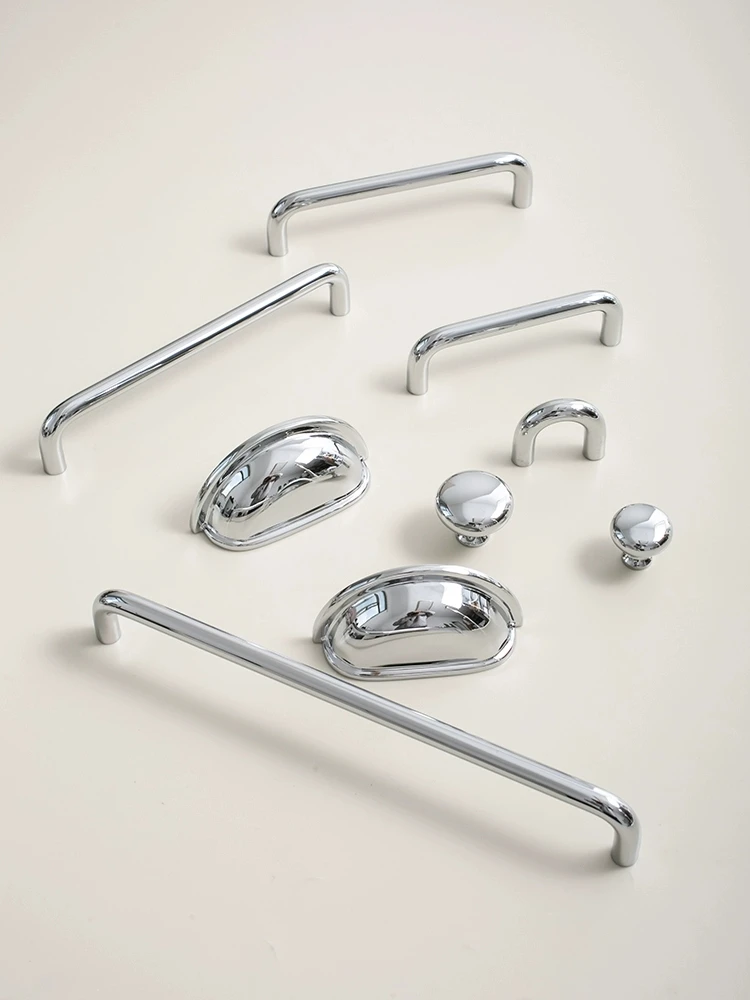 Chrome Plated Solid Brass Furniture Bedroom Wardrobe Door Brass Shell Silver Handle Shoe Cabinet Drawer Double Hole Handle