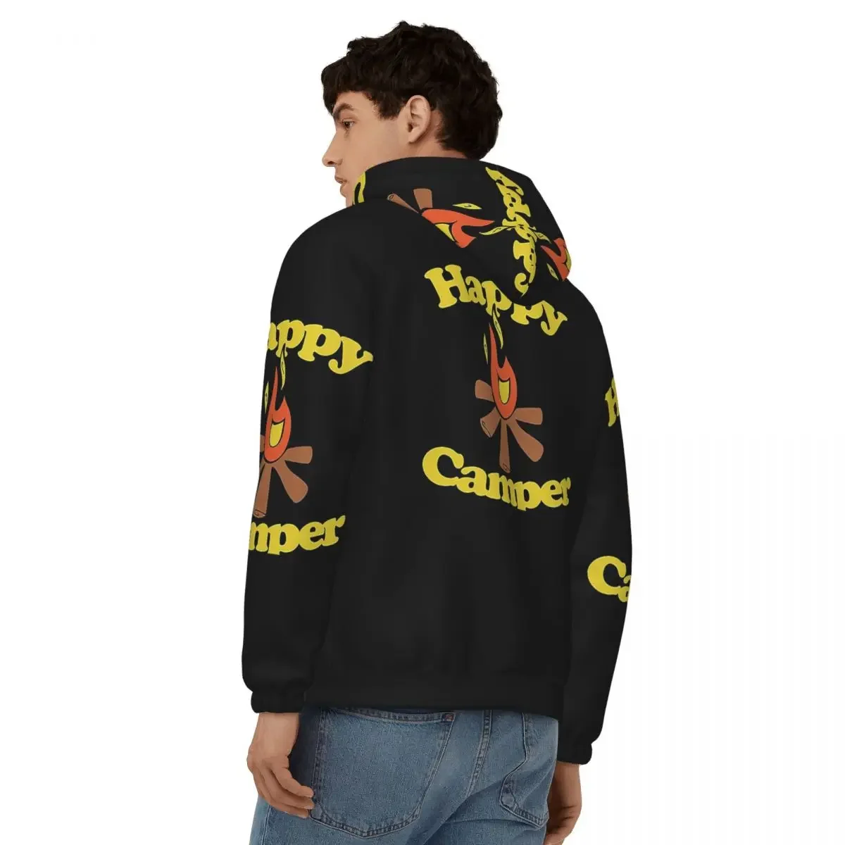Happy Camper Sudadera con capucha y cremallera, jersey de Hip Hop, Otoño Invierno, sudadera para hombres y mujeres, camisetas de manga larga