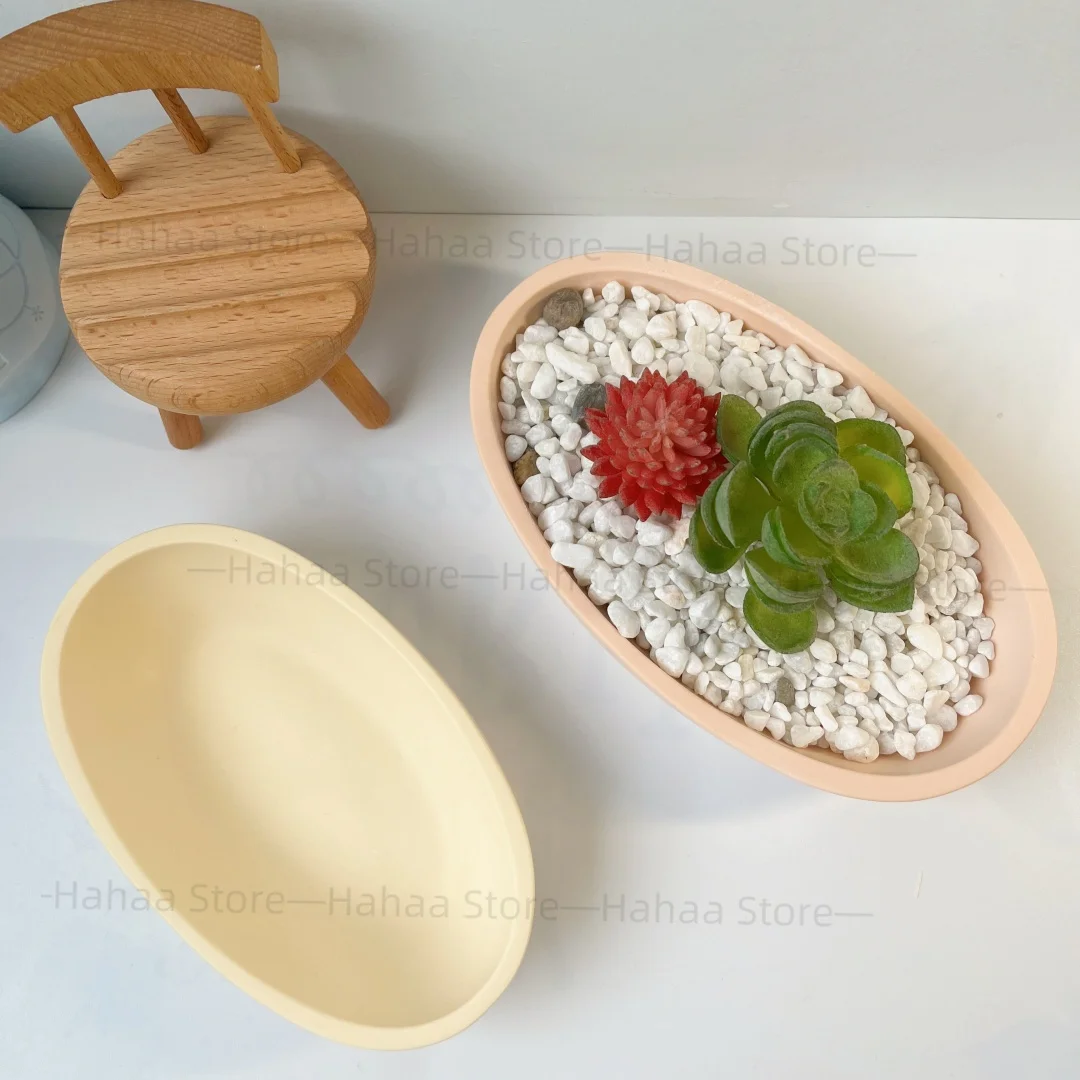 Boat Shaped Flowerpot Concrete Silicone Mold DIY Elliptical Bowl Cement Gypsum Storage Candle Container Desktop Decoration Mould