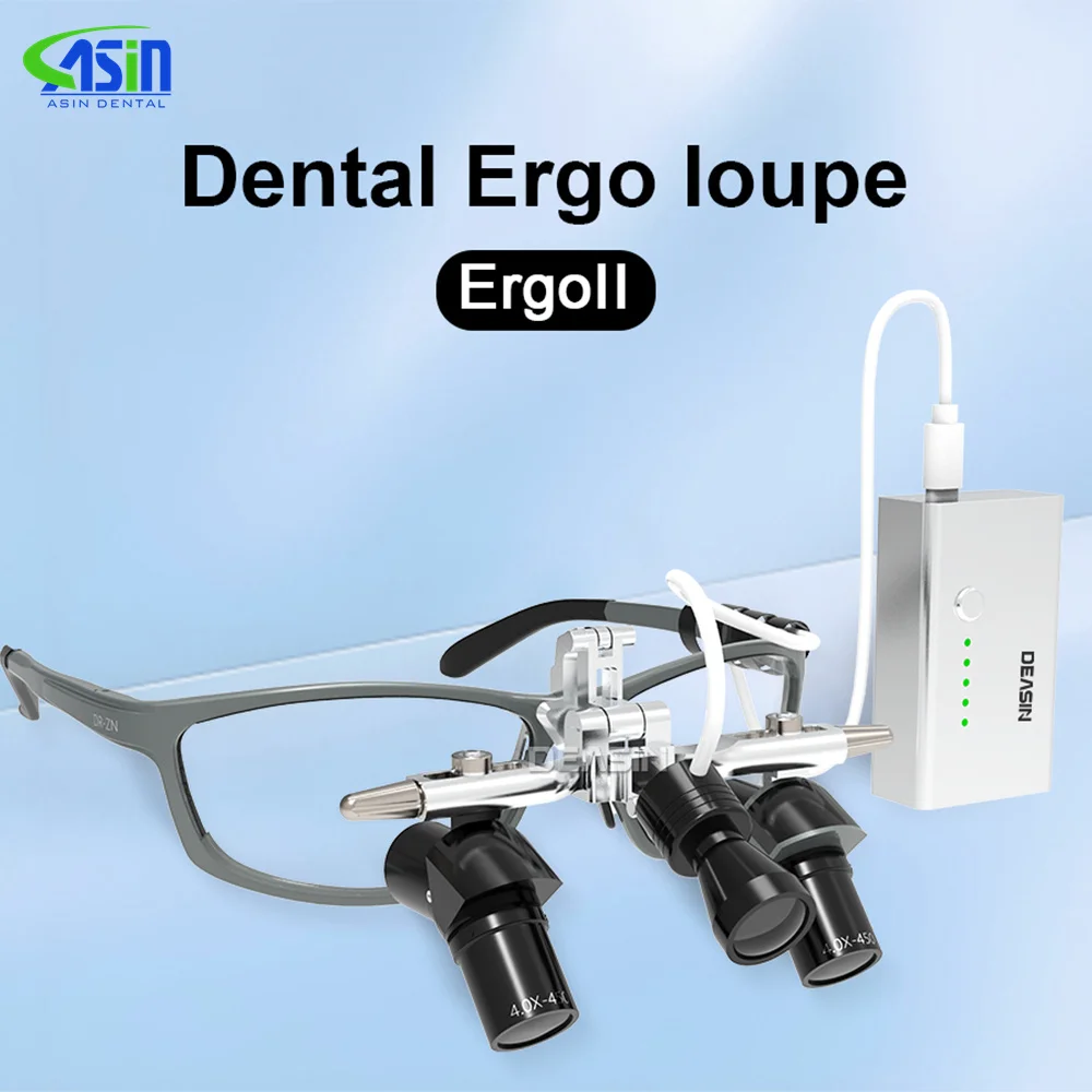 DEASIN Dental Ergo2 Loupes 45°Optical Corner Structure 4X 5X 6X Magnifying Glass with 5W LED Light Surgery Lens
