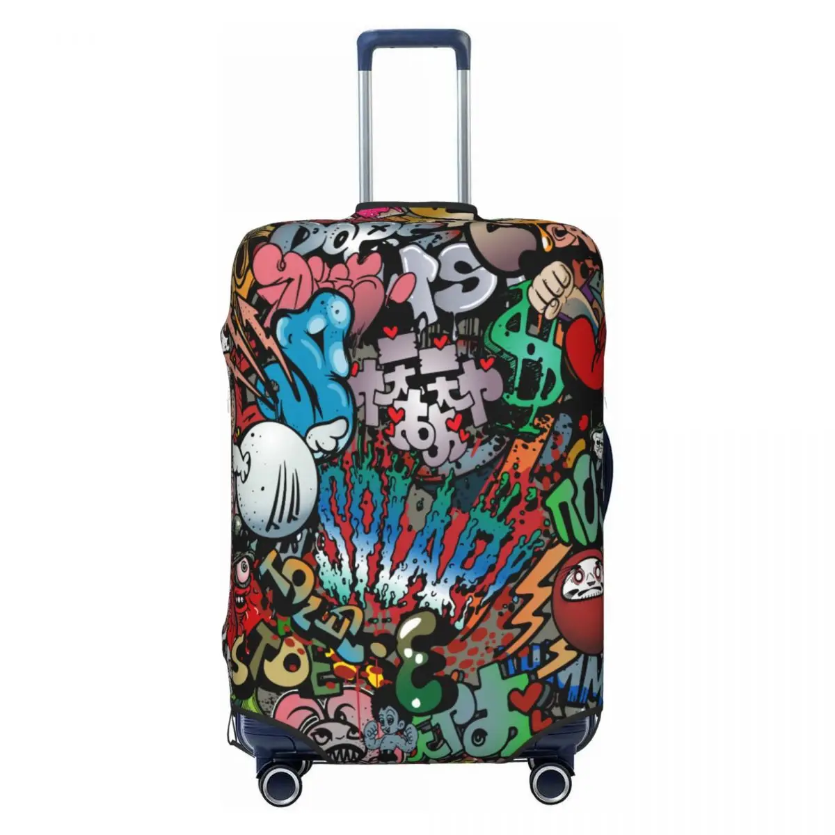 

70s Retro Comic Graffiti Print Luggage Cover Elastic Comic Street Art Travel Suitcase Protective Covers Suit For 18-32 inch