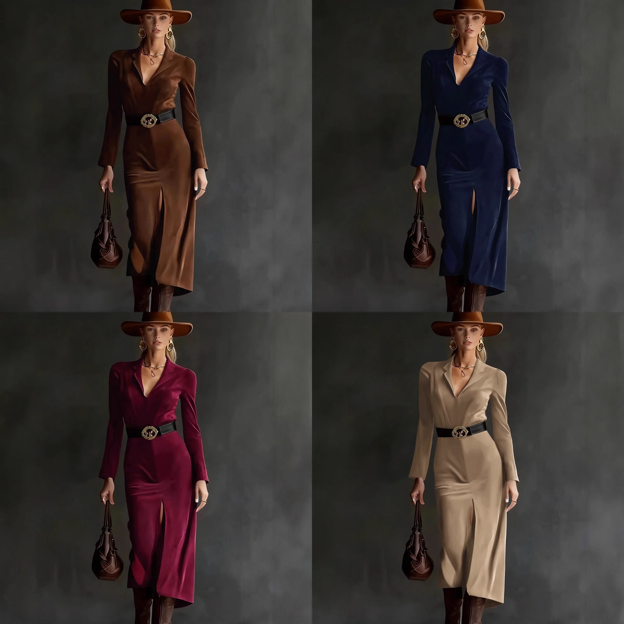 Women Suede Dress Blazer Dress with Belt for Spring Summer Bodycon Split Work Dress Jumpsuit