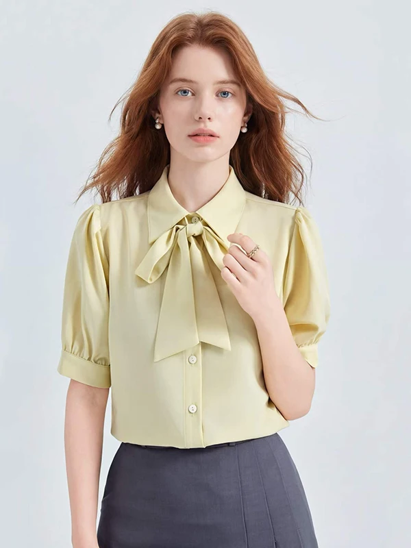 

Fashionable Knot Shirt Professional Short Sleeve Elegant Style Summer New Arrival Women's French Style Straight Cut...