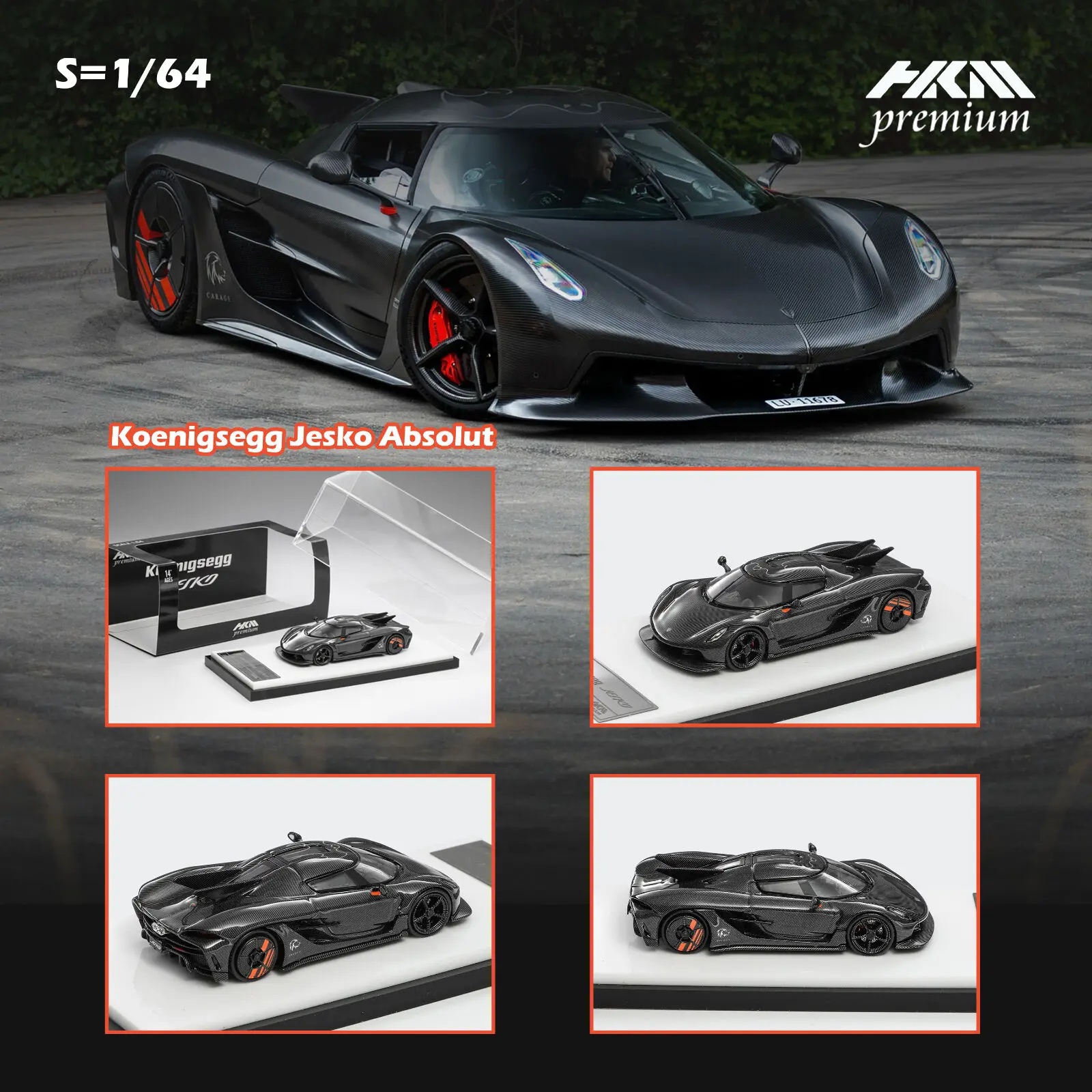 

Предпродажа HKM Jesko 1:64 Absolut Full Carbon, литая под давлением диорама, коллекция моделей автомобилей, миниатюрные игрушки