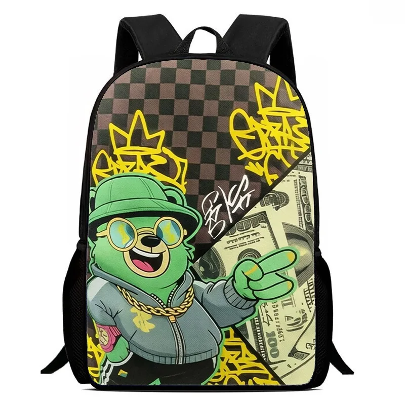 Graffiti Bear Printed Backpack Large Capacity Lightweight Daypack Rucksack Fashion Student School Bag Travel for Teens Boys Girl