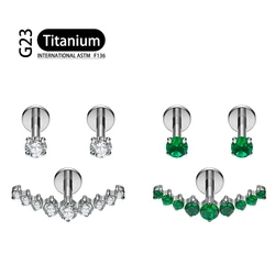 3 Stks/set G23 Astm F136 Titanium 16G Vrolijke Smile Oorbellen Met Zirkonia Intern Schroefdraad Platte Achterkant Piercing