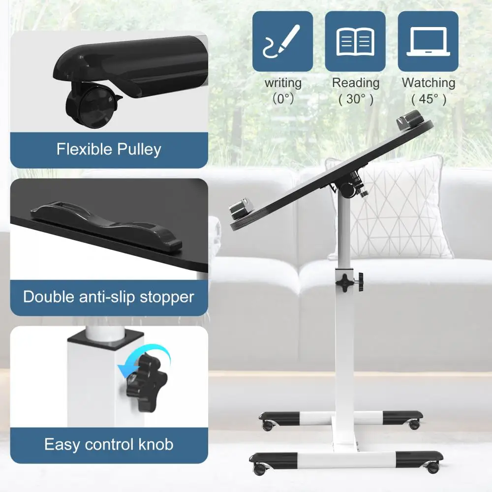 Laptop Table Computer Height-Adjustable And Tilting Office Desk With Tablet Slot PC Table With Wheels Sofa Table Side Table HWC