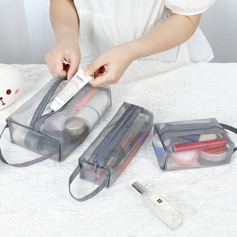 3PCS Mesh Storage Bags Portable Travel Makeup Bag Toiletries Organizer Lotion Storage Bag Small Zipper Bag for Portable Use