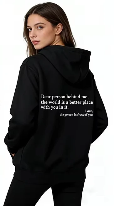 

2026 Autumn Winter Men Hooded Dear Person Behind Me You Are Enough Print Fashion Sweatshirt Hip Hop Casual Unisex Clothing