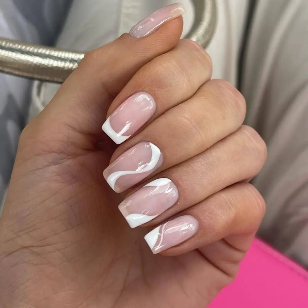 24Pcs Ballerina Fake Nails Long Square French Wavy Crystal False Nails Full Cover Press On Nails DIY Manicure Decor Nail Tips