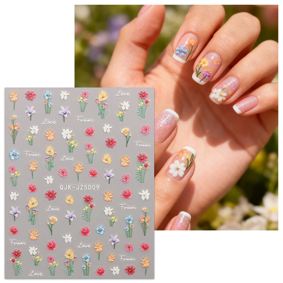 2pcs spring flower and grass embossed nail art stickers, 5D exquisite finish, DIY, gift, wedding party makeup, Y2K, artistic