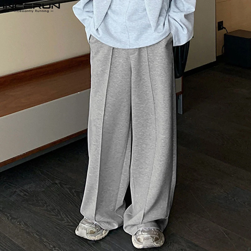 

INCERUN Men Pants Solid Color Drawstring Joggers Casual Long Pants Men 2025 Streetwear Loose Workout Fashion Male Trousers S-5XL