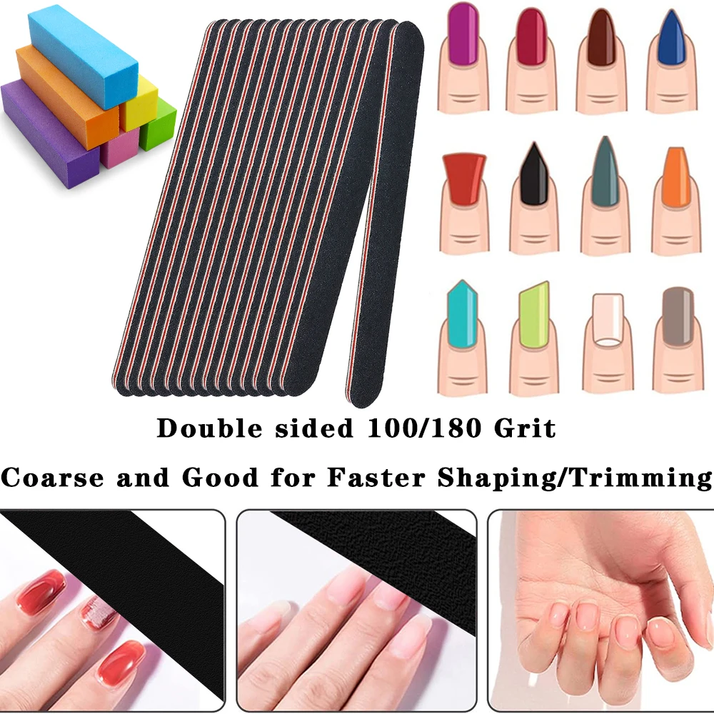 16Pcs Nail File Buffer Block Set For Acrylic And Natural Nails 4 Sides 100/120/180 Grit Emery Board Sponge Polish Buffing Blocks