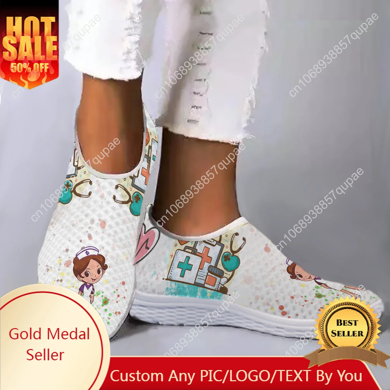 

Cute Nurse Doctor Medical Print Mesh High Quality Sneaker Women Men Teenager Casual Fashion Custom Made Tennis Flat Couple Shoes