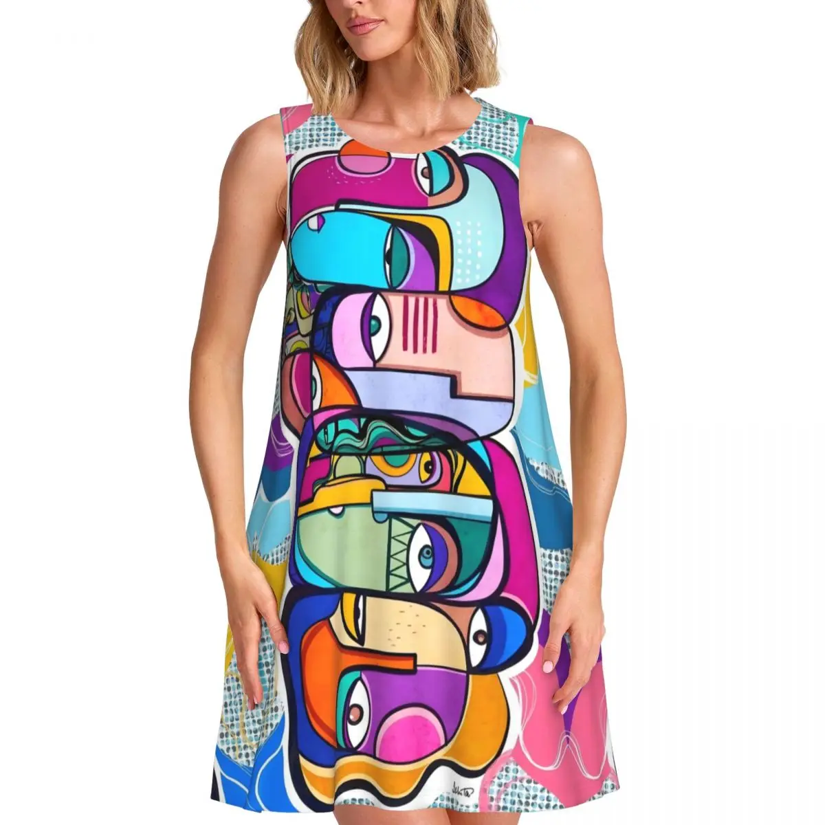 

Женское платье без рукавов с абстрактным принтом лица на заказ, пляжные платья без рукавов с 3D принтом для отпуска, путешествий, платье