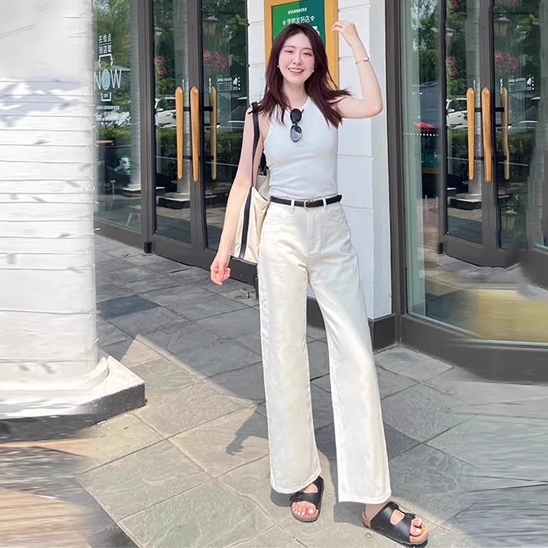 

High Waist Wide Leg Jeans Women's Slim Straight Loose Pants High End Feeling Non See tough Floor Length Summer Jeans