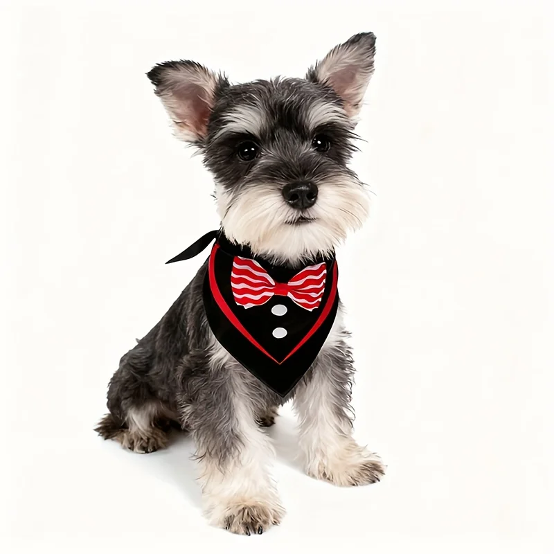 Formal Dog Bandana Set,Tuxedo Bow Tie Pet Triangle Scarf, Wedding Birthday Party Costume Accessory, Washable Kerchief