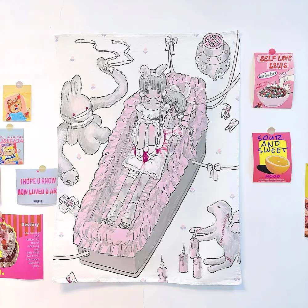 Ins stil mädchen hängen tuch cartoon schlafsaal schlafzimmer nacht tapisserie wand hintergrund tuch vermietung haus dekorative tuch