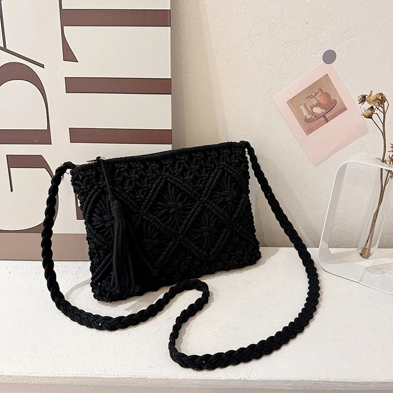 Mode Woven Aushöhlen Schulter Taschen Stroh Sommer Umhängetasche Strand Reise Handtasche Weiblichen Beutel Frauen Messenger Taschen 2024 – Detail 21