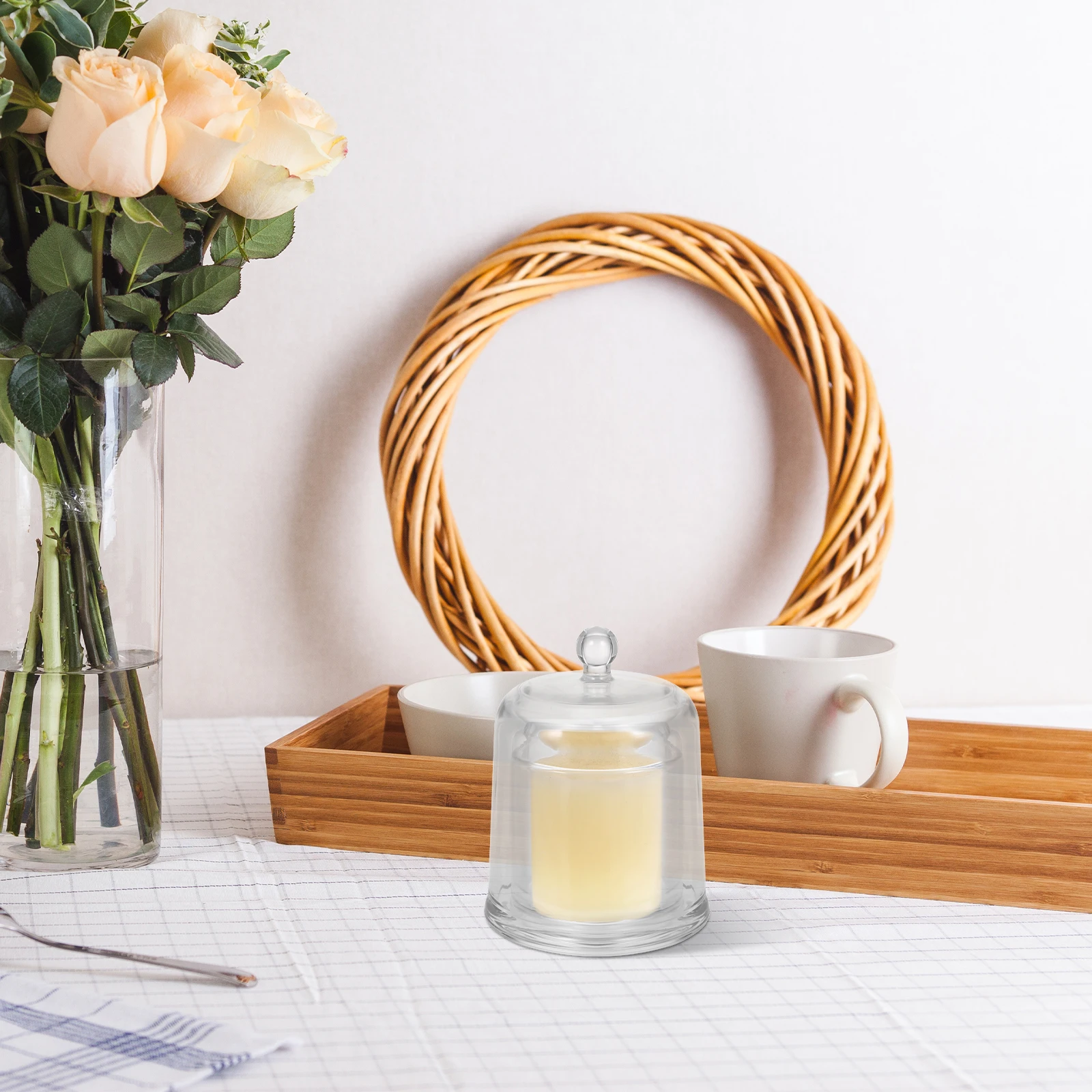 

1Set Glass Candy Jar Transparent Modern Holder with Dome for Home Wedding Decor Aromatherapy Wax Cup Storage Jars