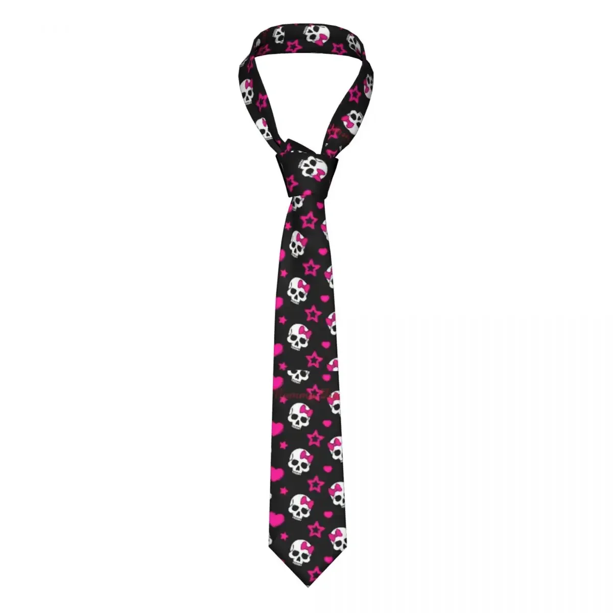 Cravatta con teschio rosa gotico cravatte Unisex in poliestere da 8 cm per uomo Casual Wide Daily Wear Cravat Party