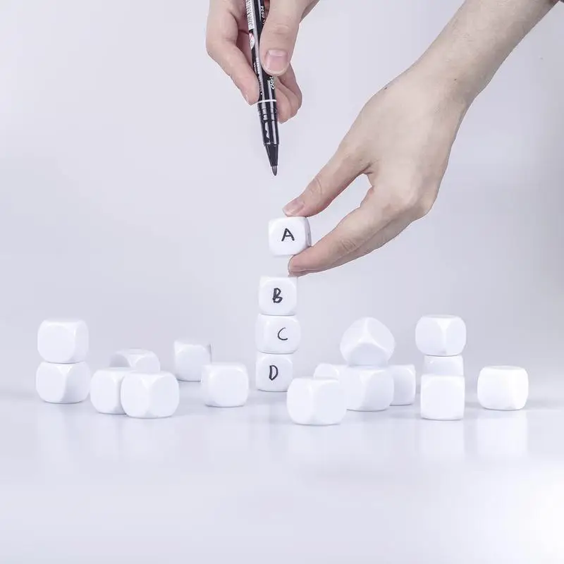 Dados em branco 10x acrílico arredondado cubos brancos blocos seis lados escrever em cubos brancos para números adesivos blocos de construção fazendo matemática